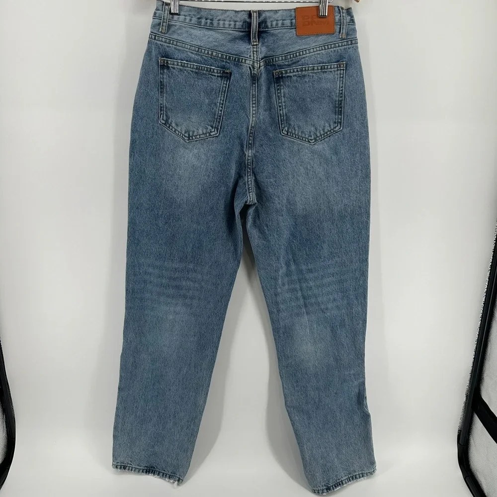 Princess Polly Button Fly Jeans Womens 8 Blue Denim High Rise Straight Whisker